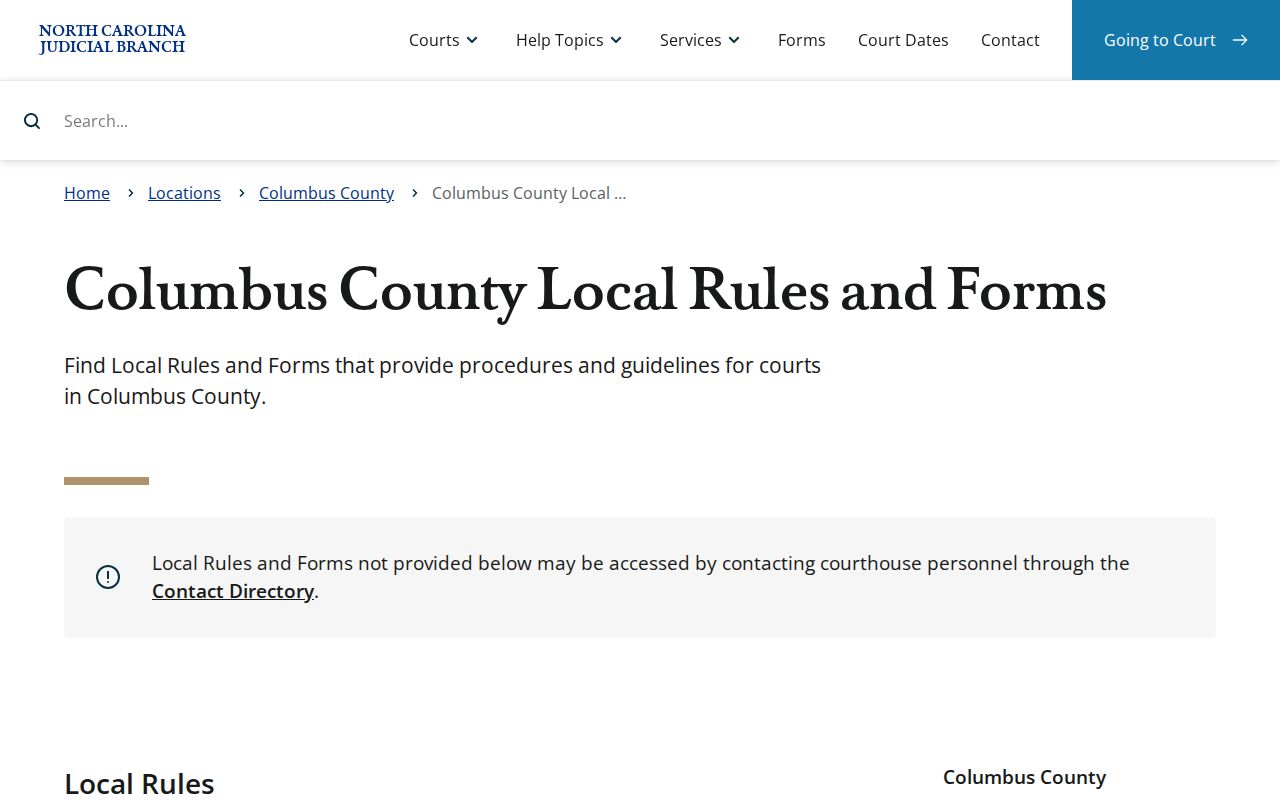 Columbus County court schedule Columbus County local rules source