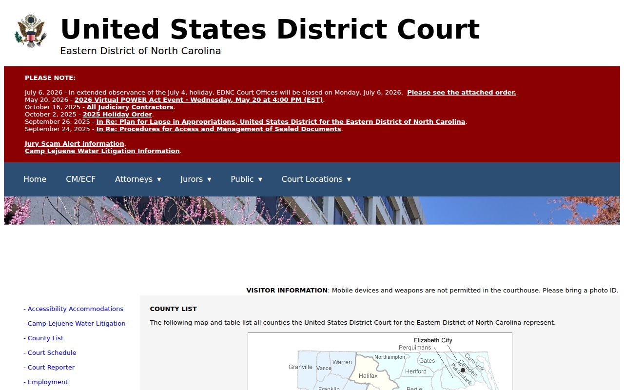 Columbus County court case records federal venue source