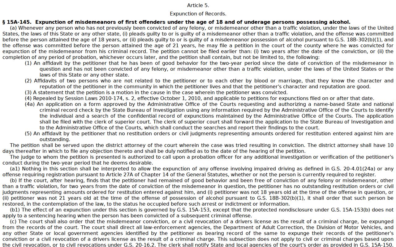 Columbus County criminal court dockets expunction statute source