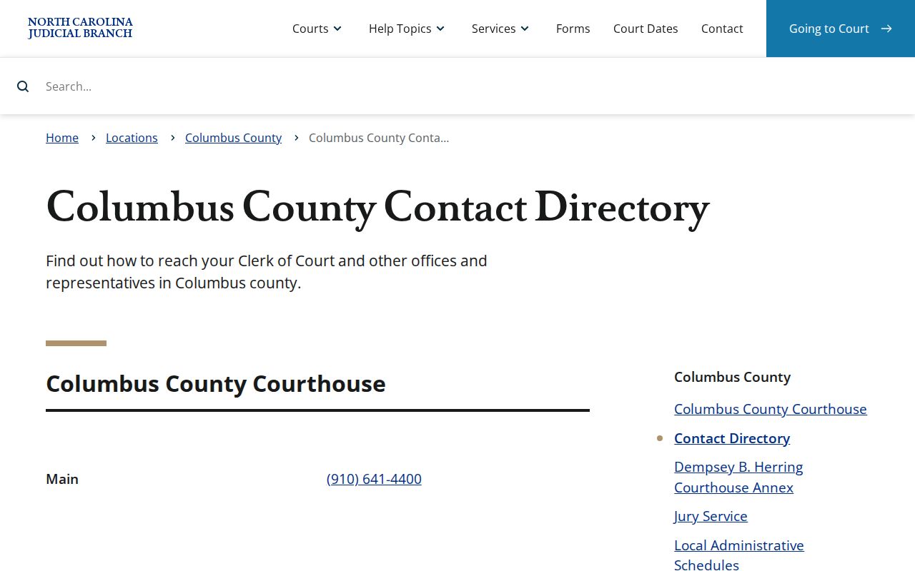Columbus County court docket clerk contact directory