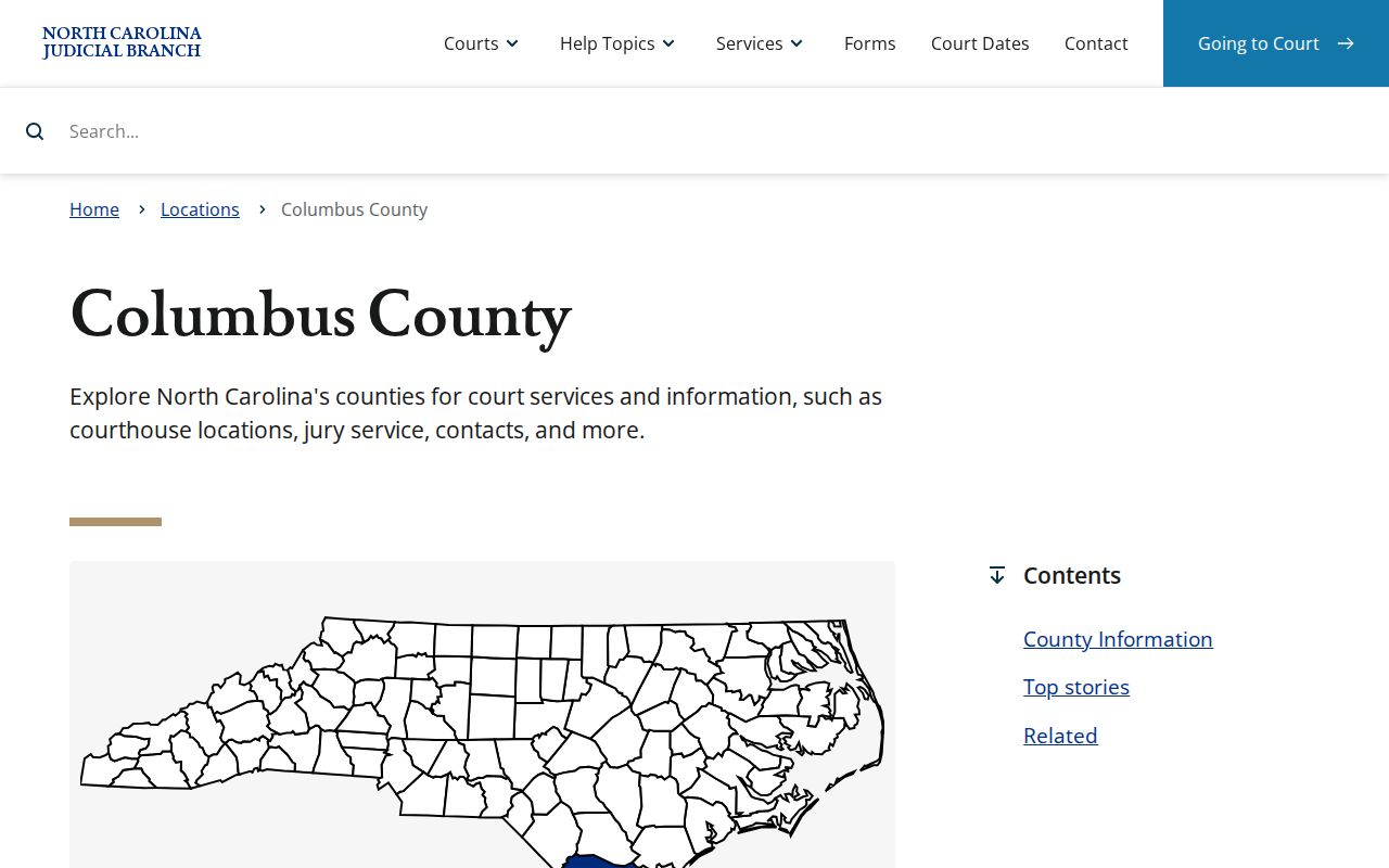Columbus County court docket location information