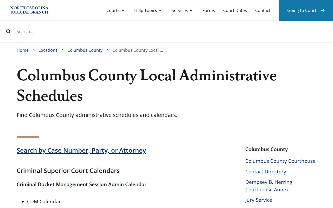Columbus County court docket administrative schedules