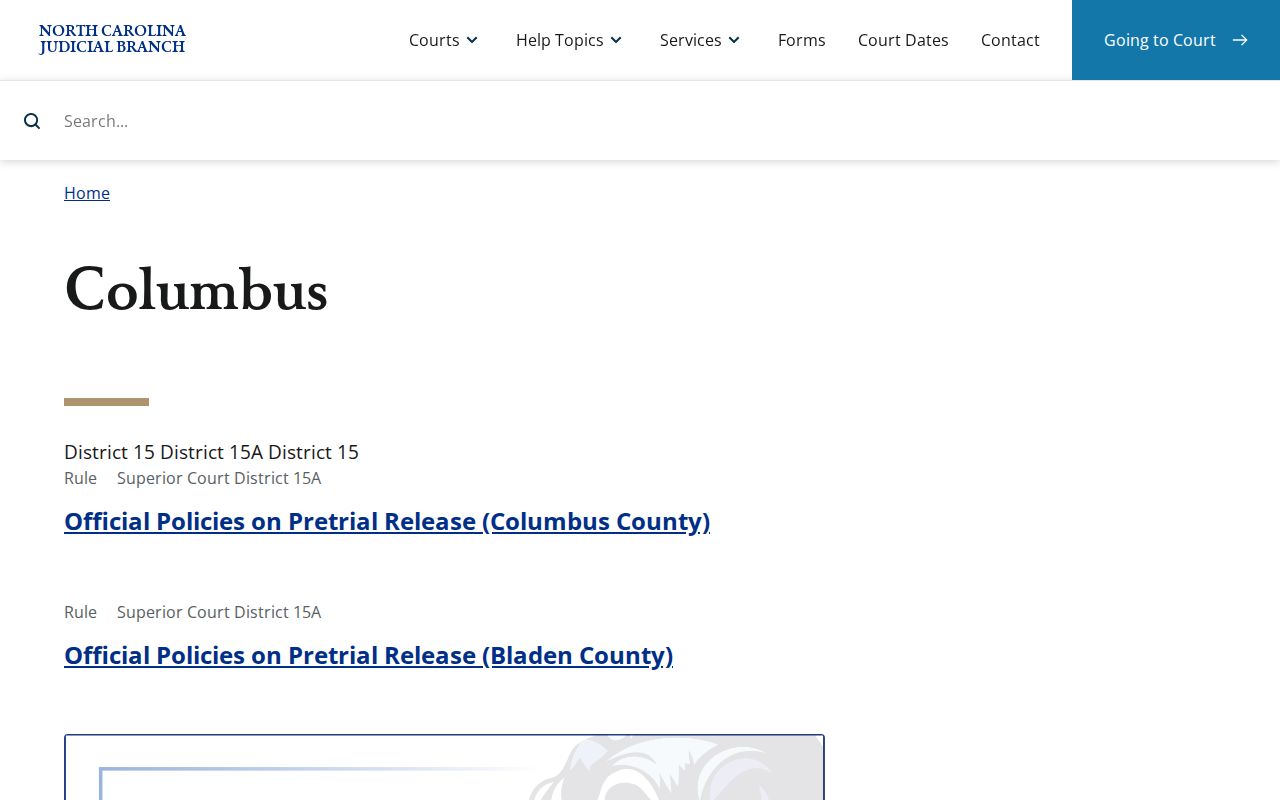 North Carolina Judicial Branch Columbus eCourts news listing