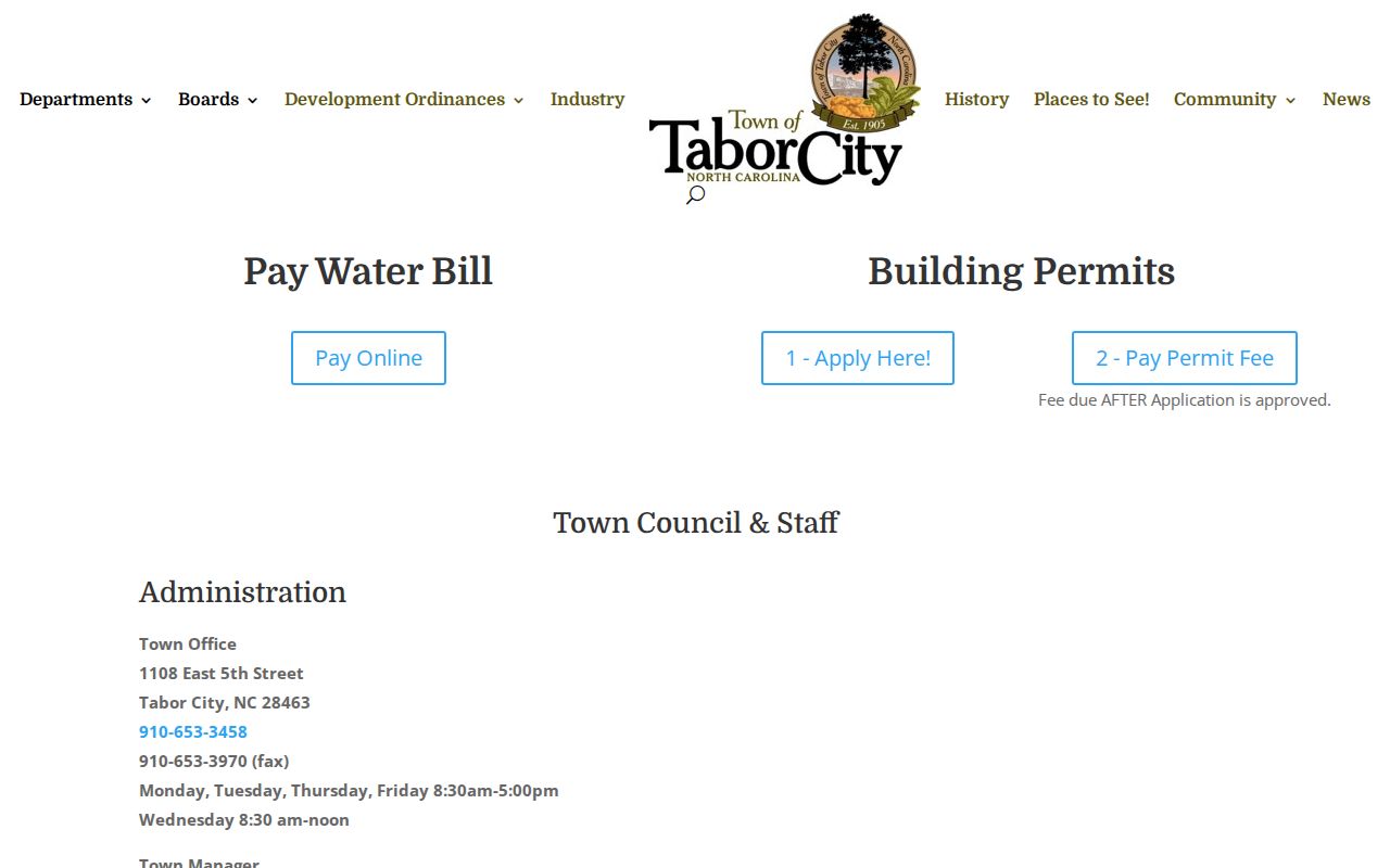 Tabor City official administration page