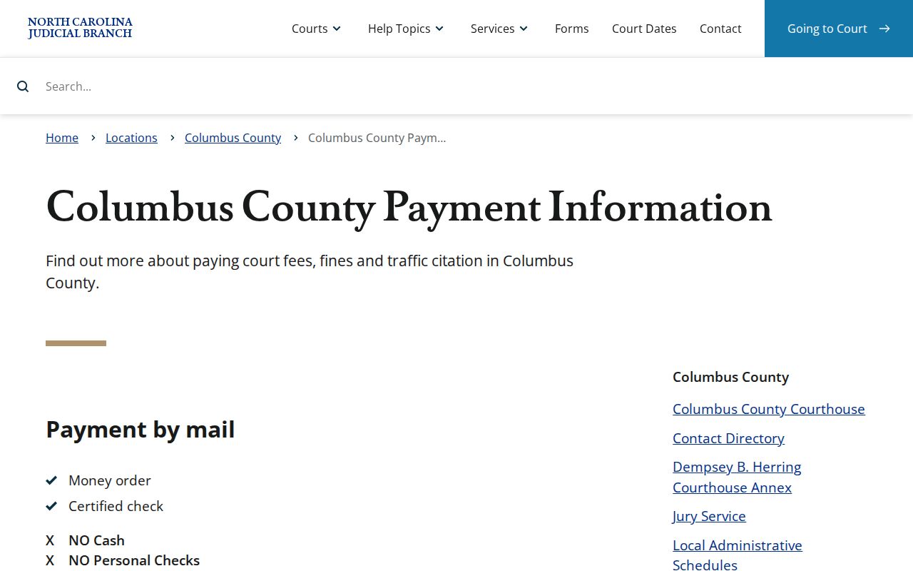 Columbus County traffic court payment information source